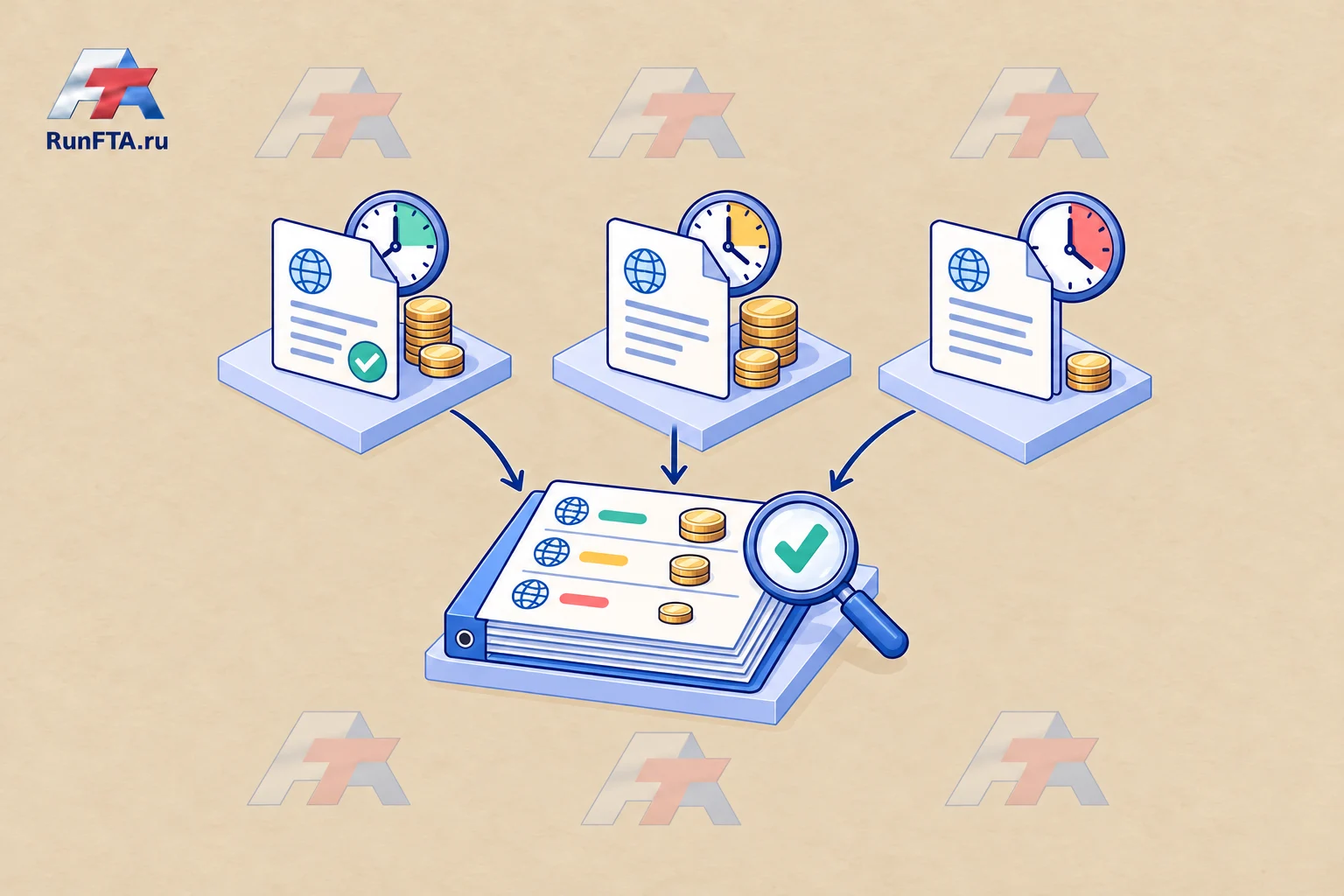 Three invoices with different payment deadlines, grouped for accounts receivable analysis