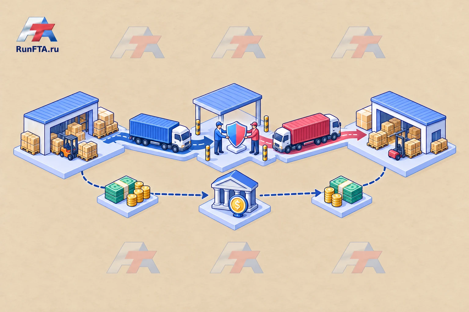 Risk Transfer Scheme: From the Seller’s Warehouse to the Buyer’s Warehouse, Indicating the Risk Transfer Point